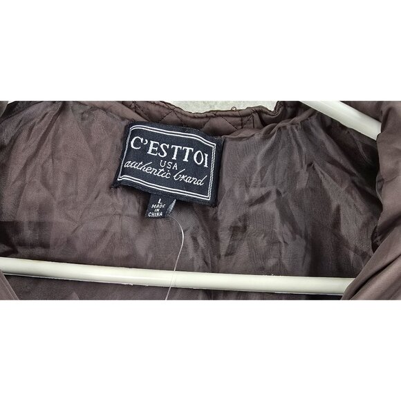 CEsttoi Womens Quilted Zip-Up Brown Vest With Fur Hood And Pockets Polyester - Picture 5 of 8